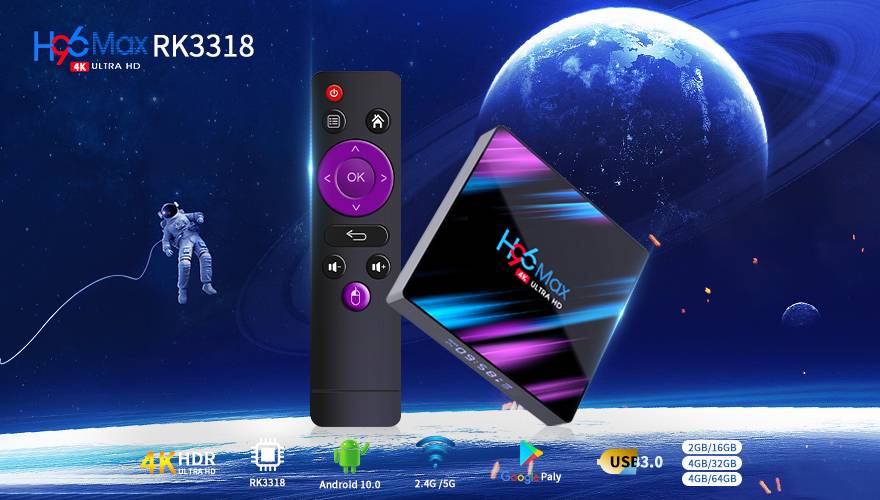 Smart Box TV avec Android 9.0 H96 Max RK3318 - 4Go RAM, 64Go ROM